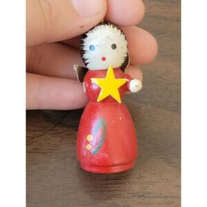 Red wooden vintage AS IS angel girl star ornament Xmas decor